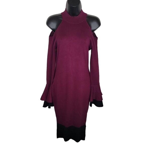 Venus cold shoulder bell sleeve bodcon knit sweater dress size Small - Picture 1 of 8